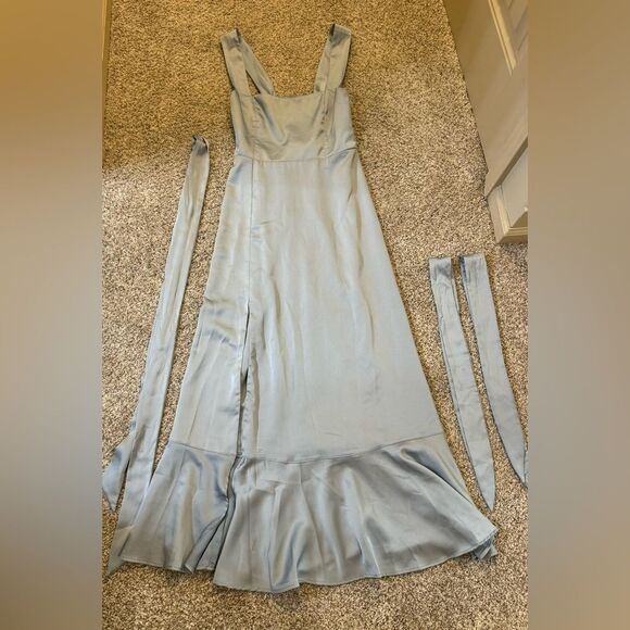 Show Me Your Mumu Claire Midi Dress | Small | Steele Blue Luxe Satin - Picture 6 of 10